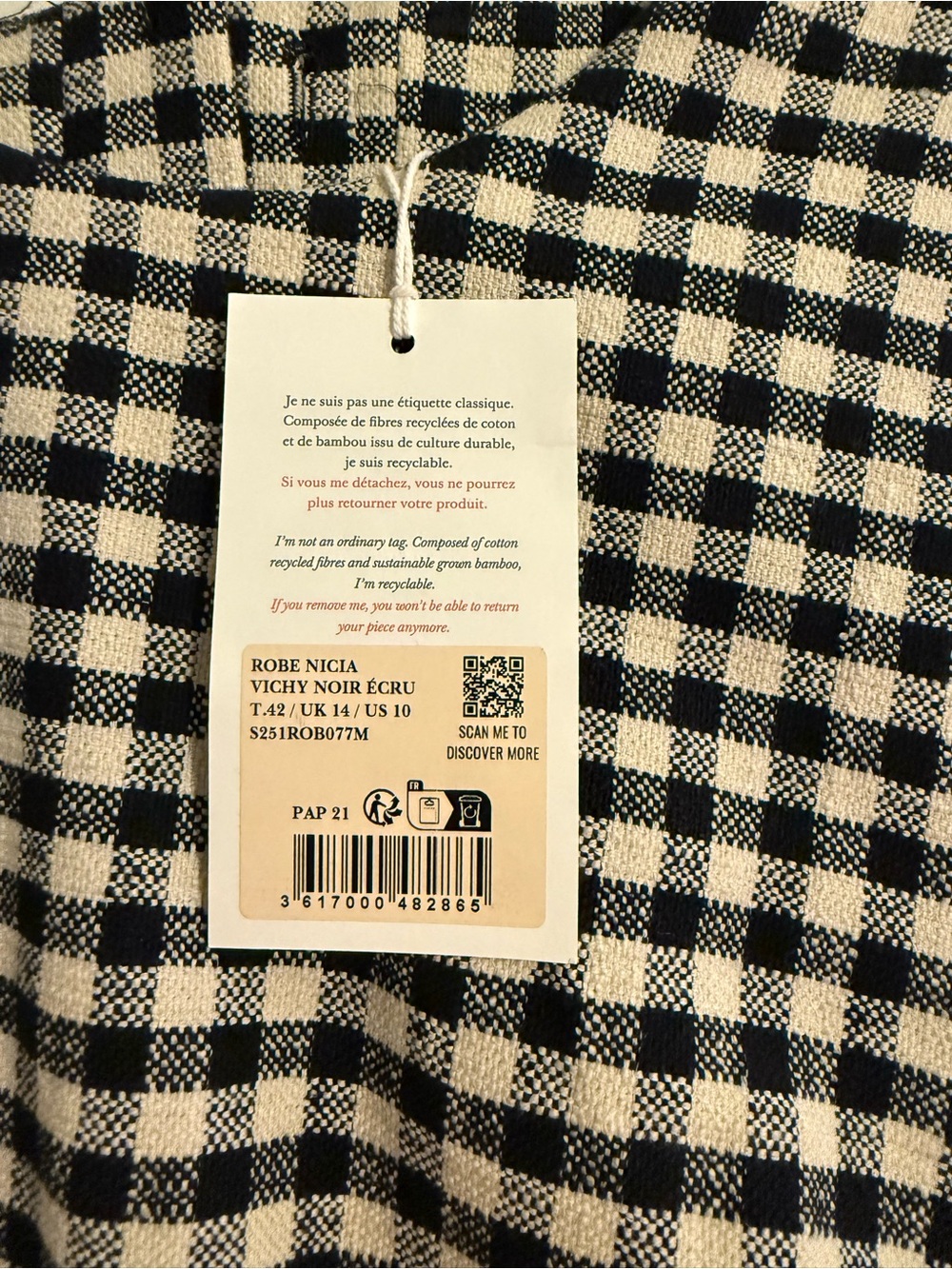 Sezane Black and Cream Gingham Dress with Tag - Picture 3 of 4